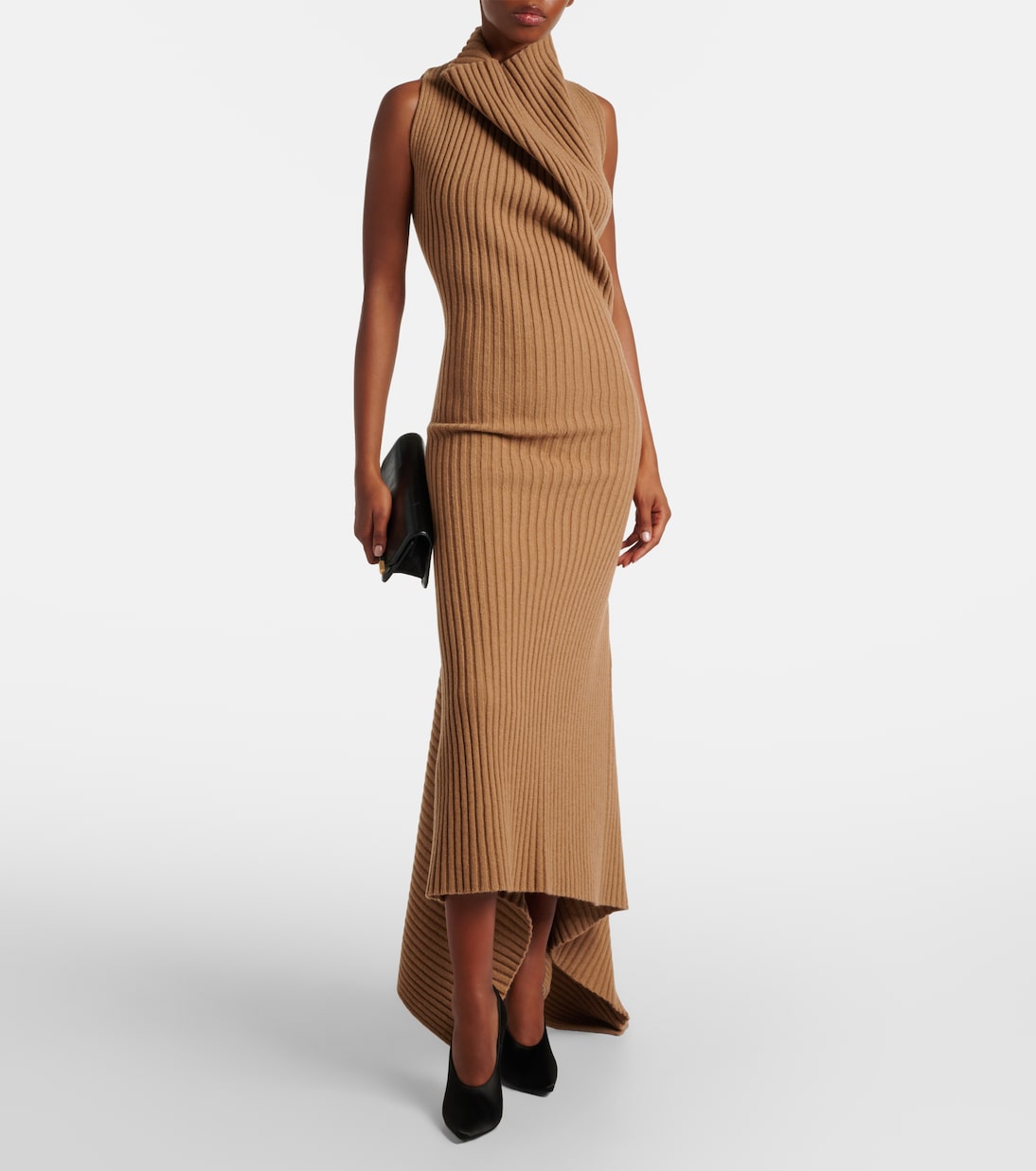 Draped ribbed-knit wool-blend midi dress | Victoria Beckham