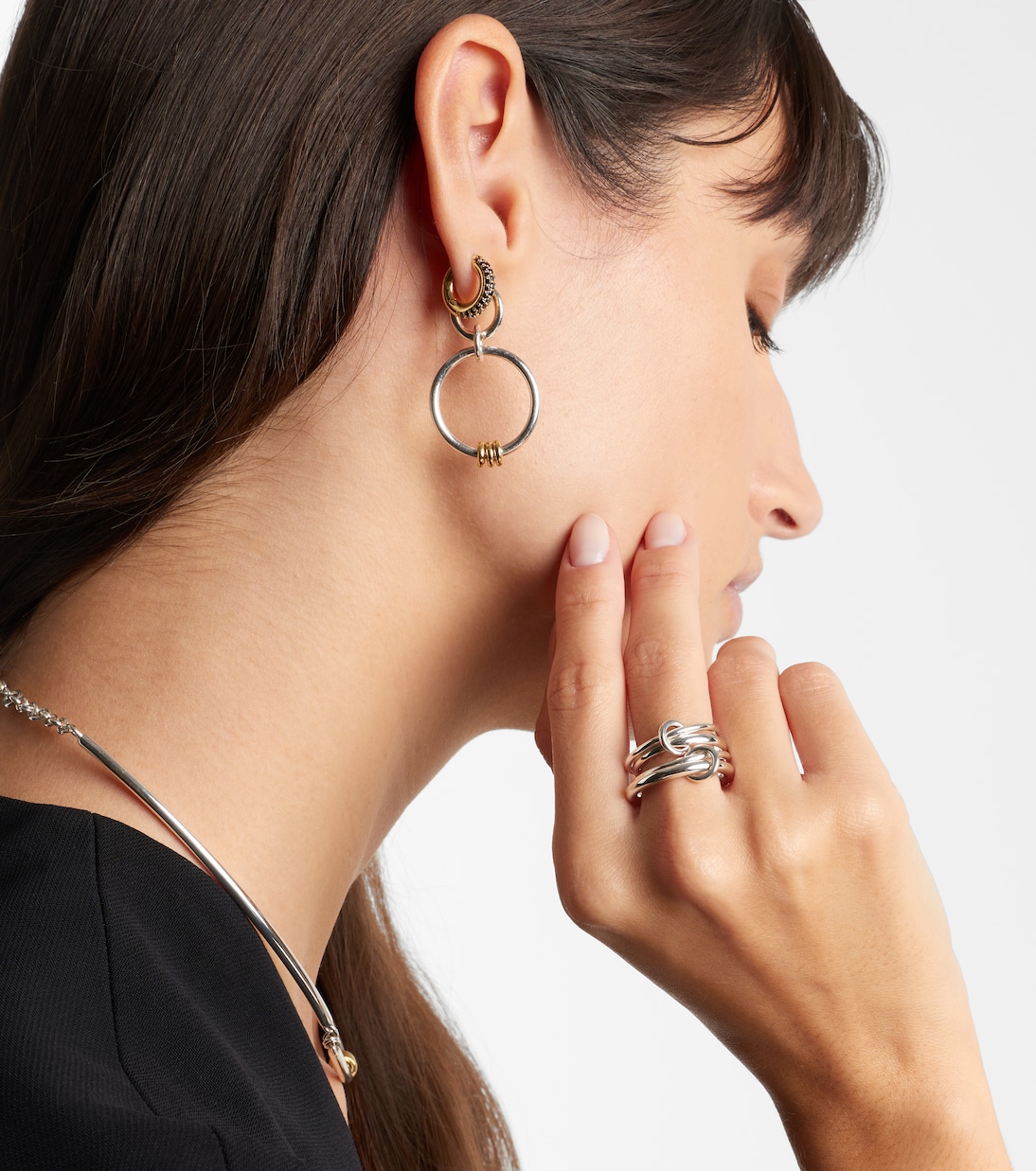 Macro Hoop 18kt yellow gold single earring with diamonds | Spinelli Kilcollin