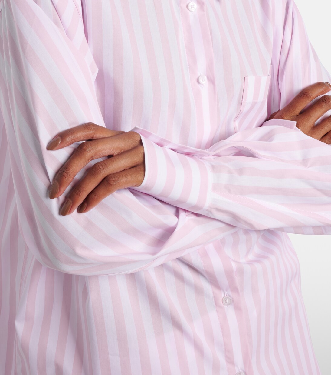 엠브로이더리 스트라이프 오버사이즈 코튼 포플린 셔츠 | Hunza G