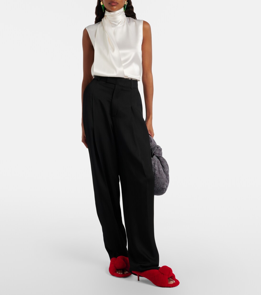 Scarf-detail silk-blend satin top | Bottega Veneta