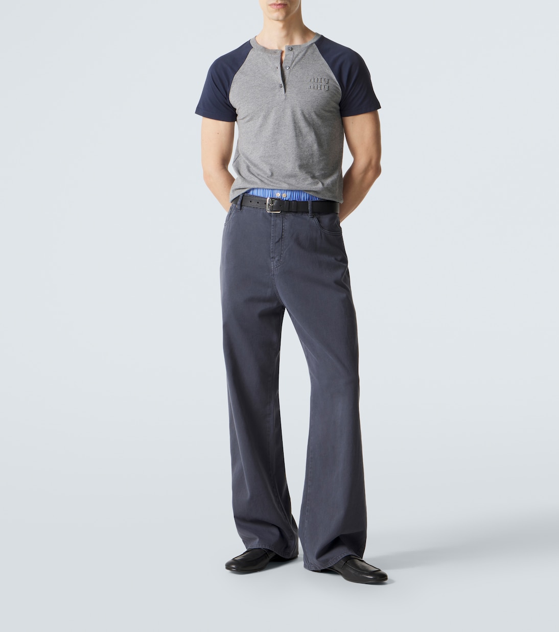 Logo cotton jersey Henley shirt | Miu Miu