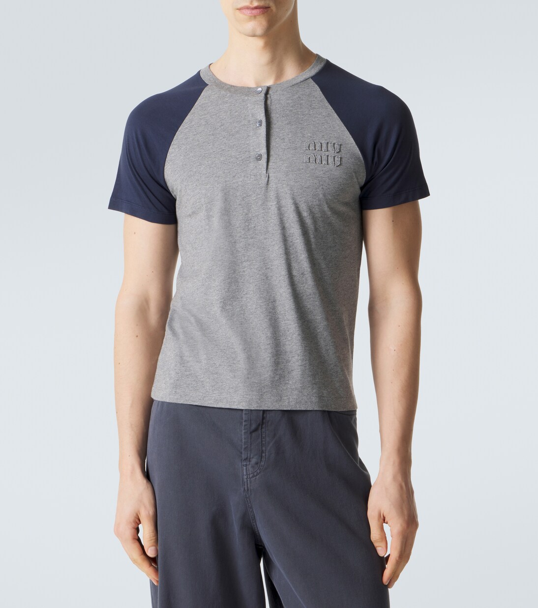 Logo cotton jersey Henley shirt | Miu Miu