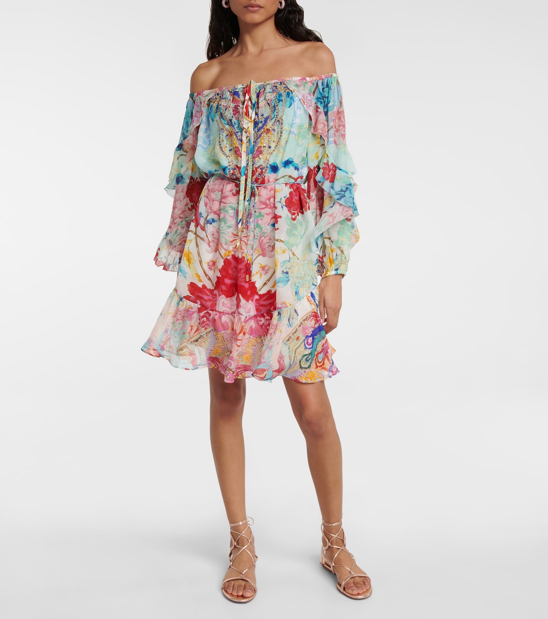 Robe en soie à encolure bardot | Camilla