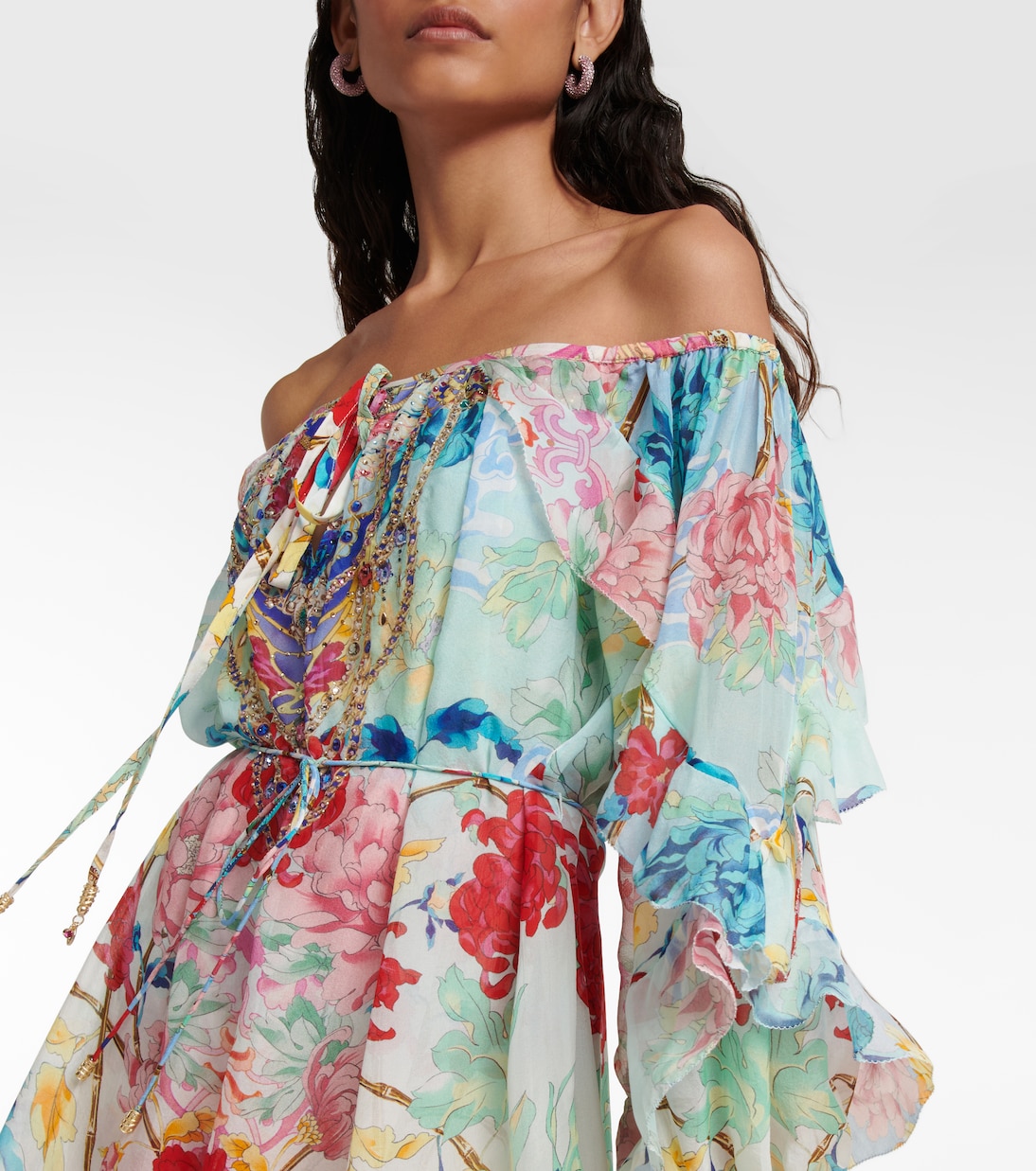 Robe en soie à encolure bardot | Camilla