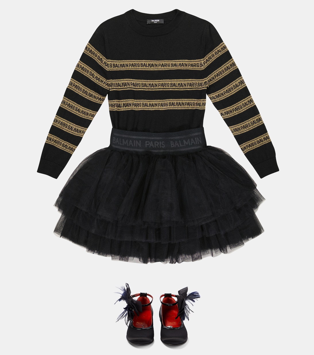 Ballerine Anemonina in raso con piume | Christian Louboutin Kids
