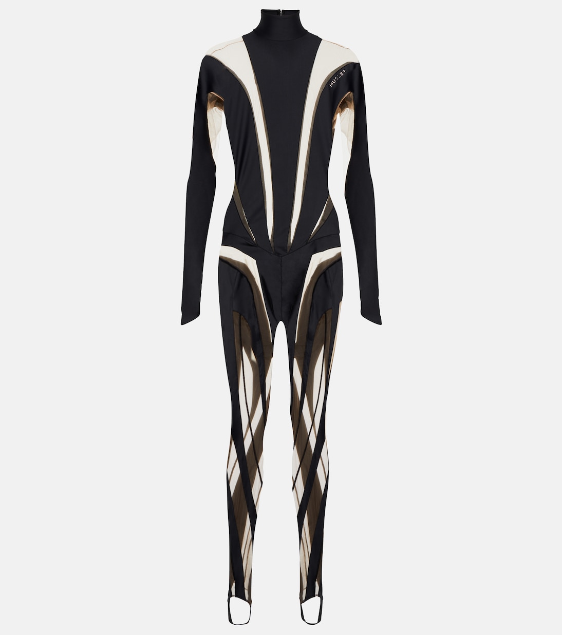 Paneled High Neck mesh jumpsuit | Mugler
