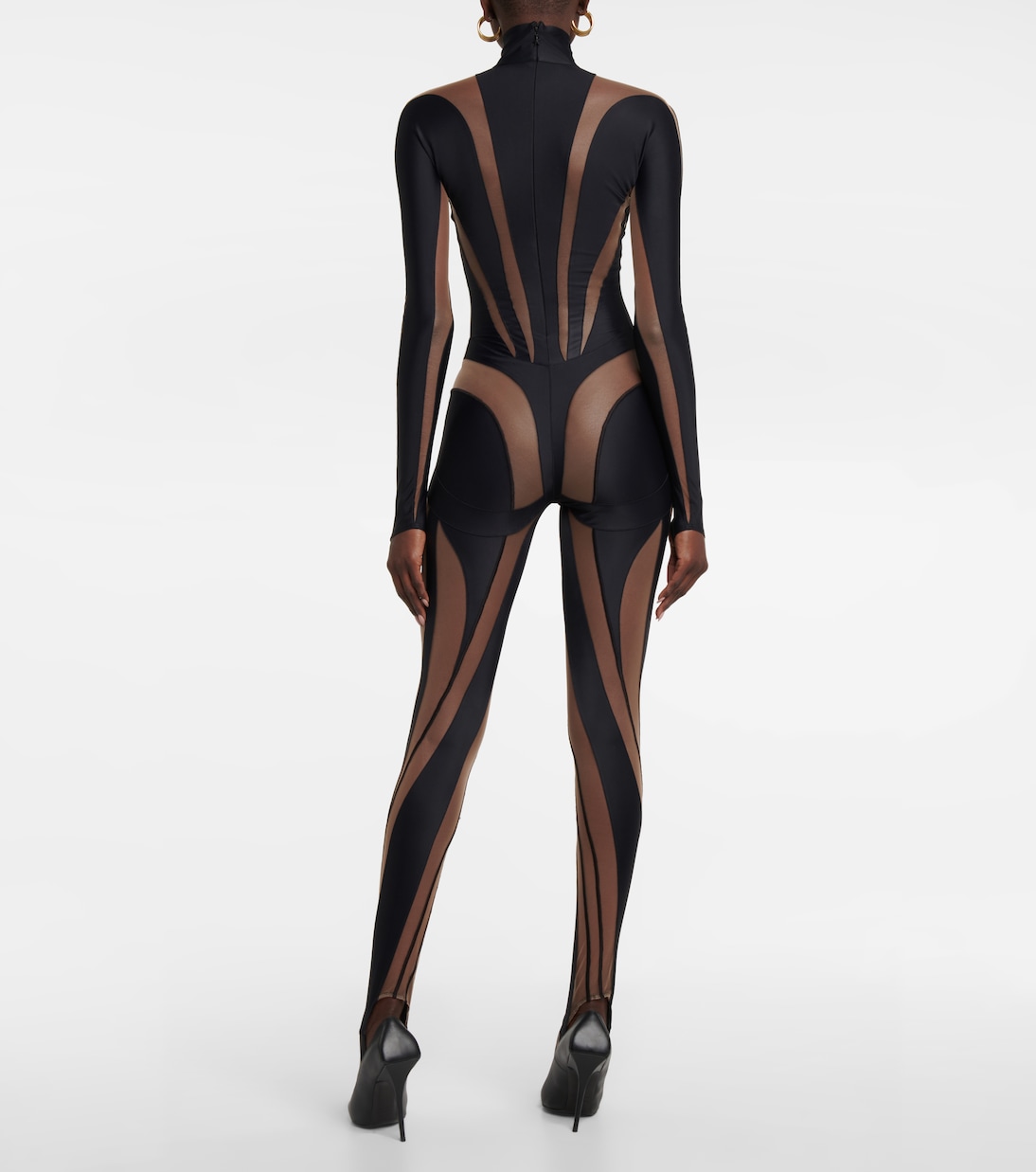 Paneled High Neck mesh jumpsuit | Mugler