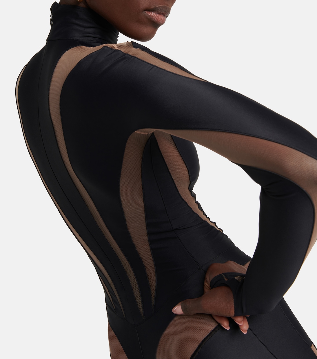 Paneled High Neck mesh jumpsuit | Mugler