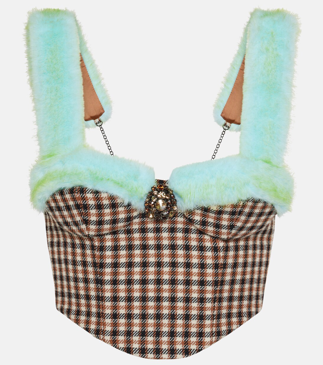Embellished faux-fur trimmed bustier | Area