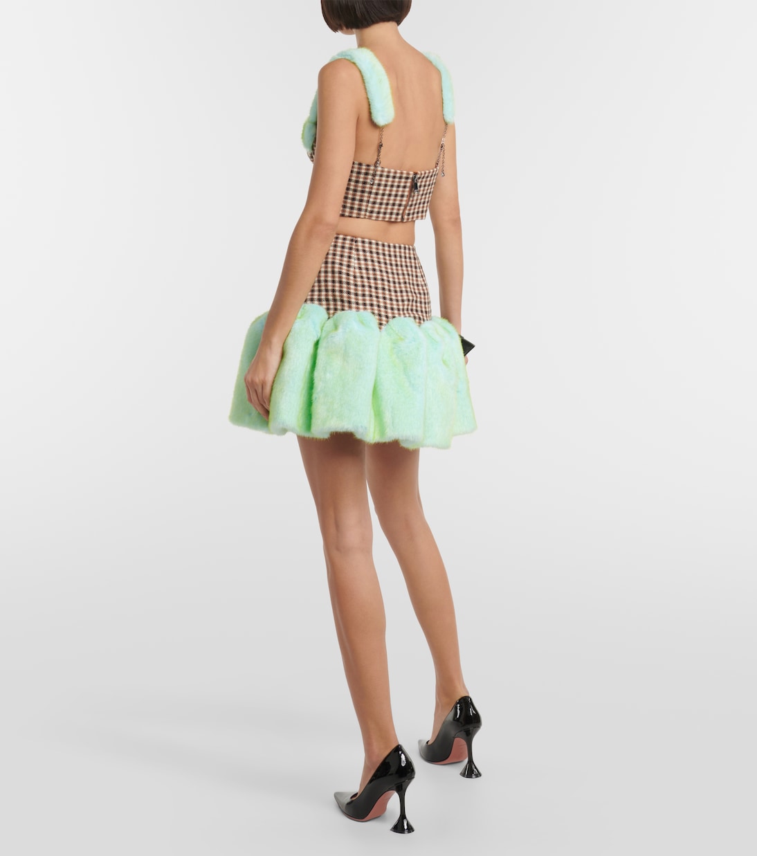 Embellished faux-fur trimmed bustier | Area