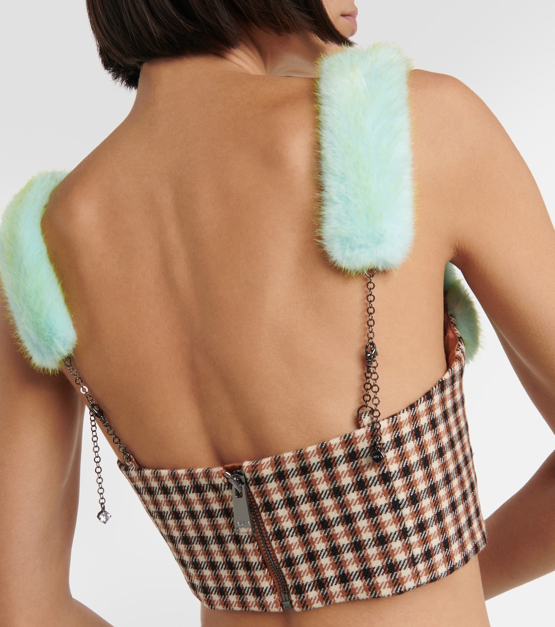 Embellished faux-fur trimmed bustier | Area