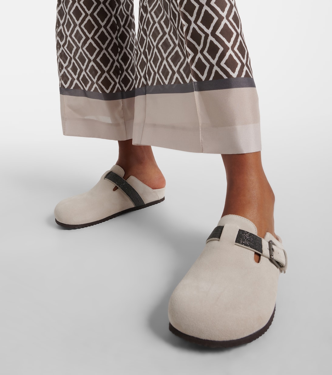 Mules in suede con monili | Brunello Cucinelli