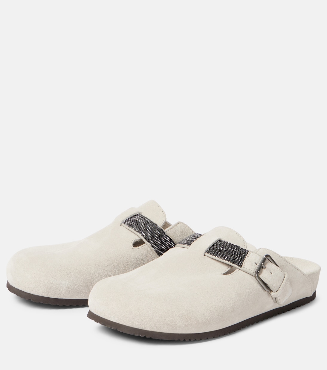 Mules in suede con monili | Brunello Cucinelli