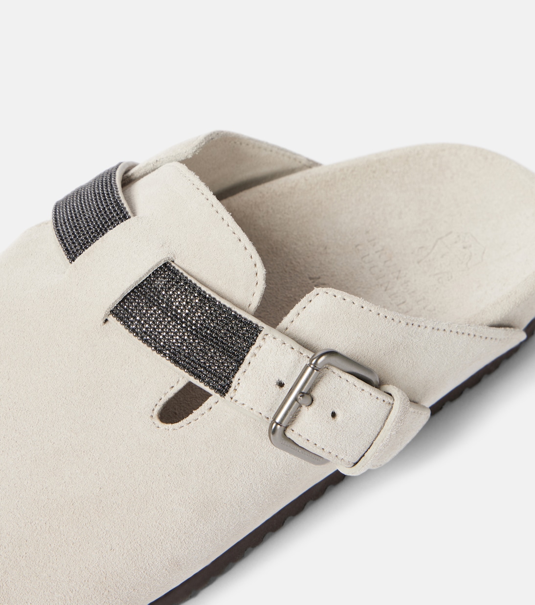 Mules in suede con monili | Brunello Cucinelli