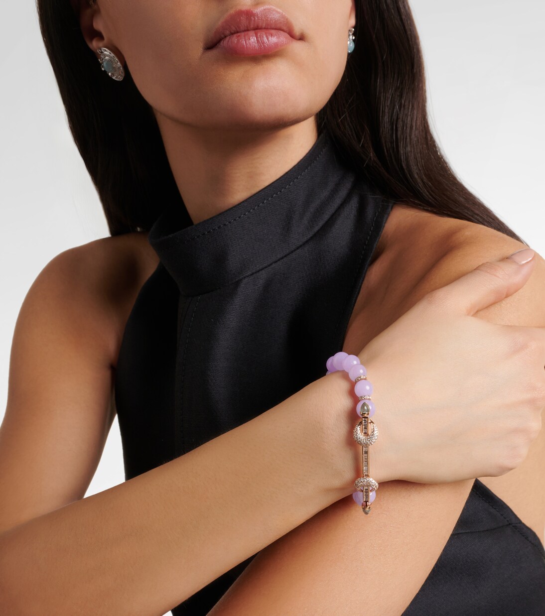 Bracciale in oro rosa 18kt ANANYA Chakra con diamanti e quarzo per stile giovane e raffinato