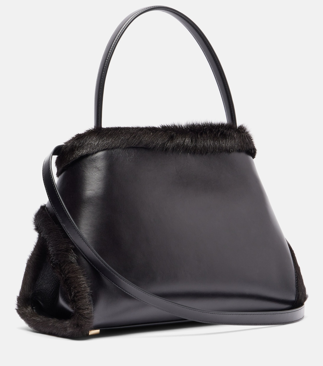 Hugh Medium shearling-trimmed leather shoulder bag | Ferragamo