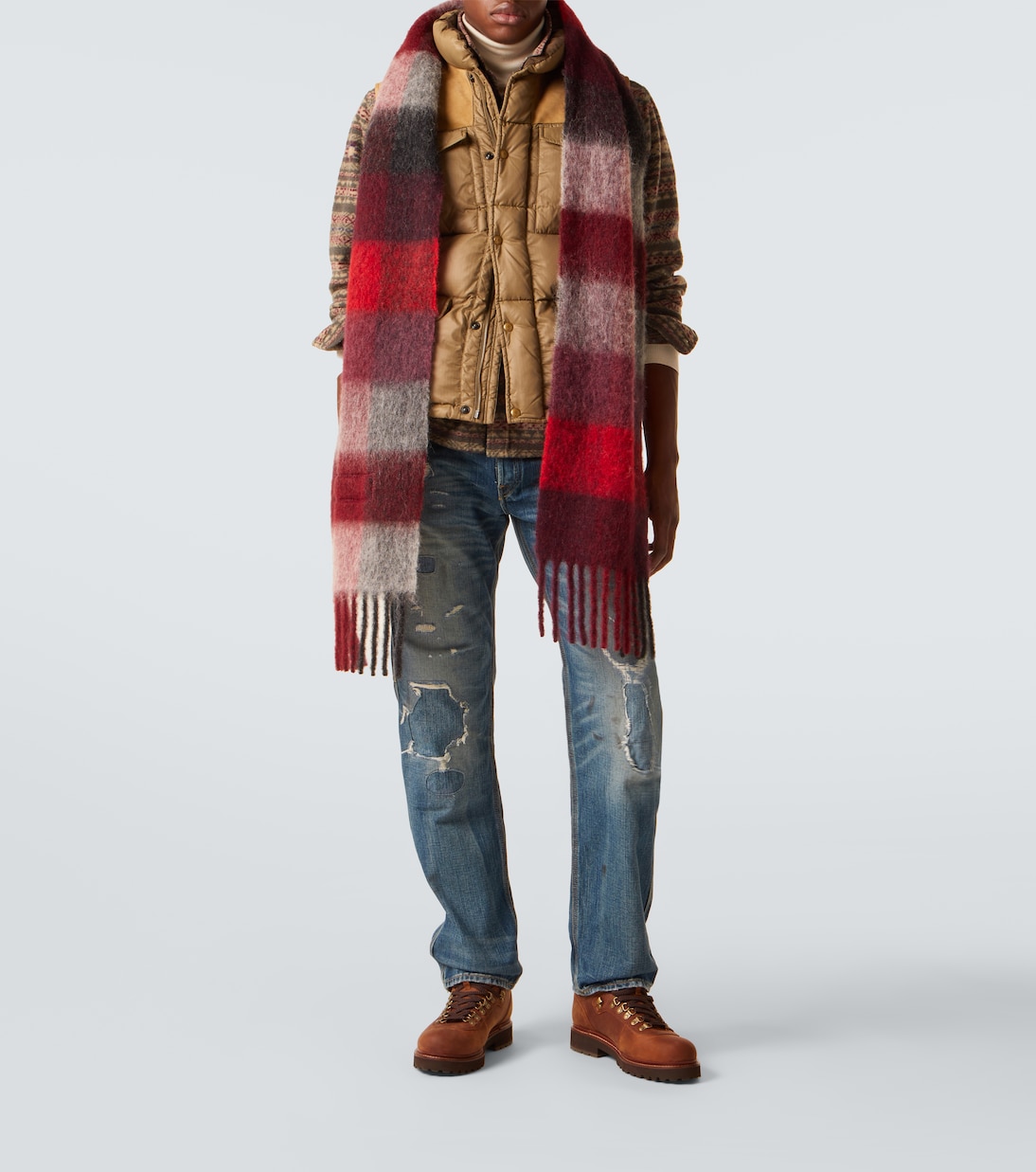 Leather-trimmed ripstop puffer vest | RRL