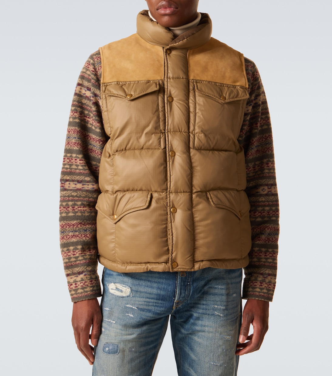 Leather-trimmed ripstop puffer vest | RRL
