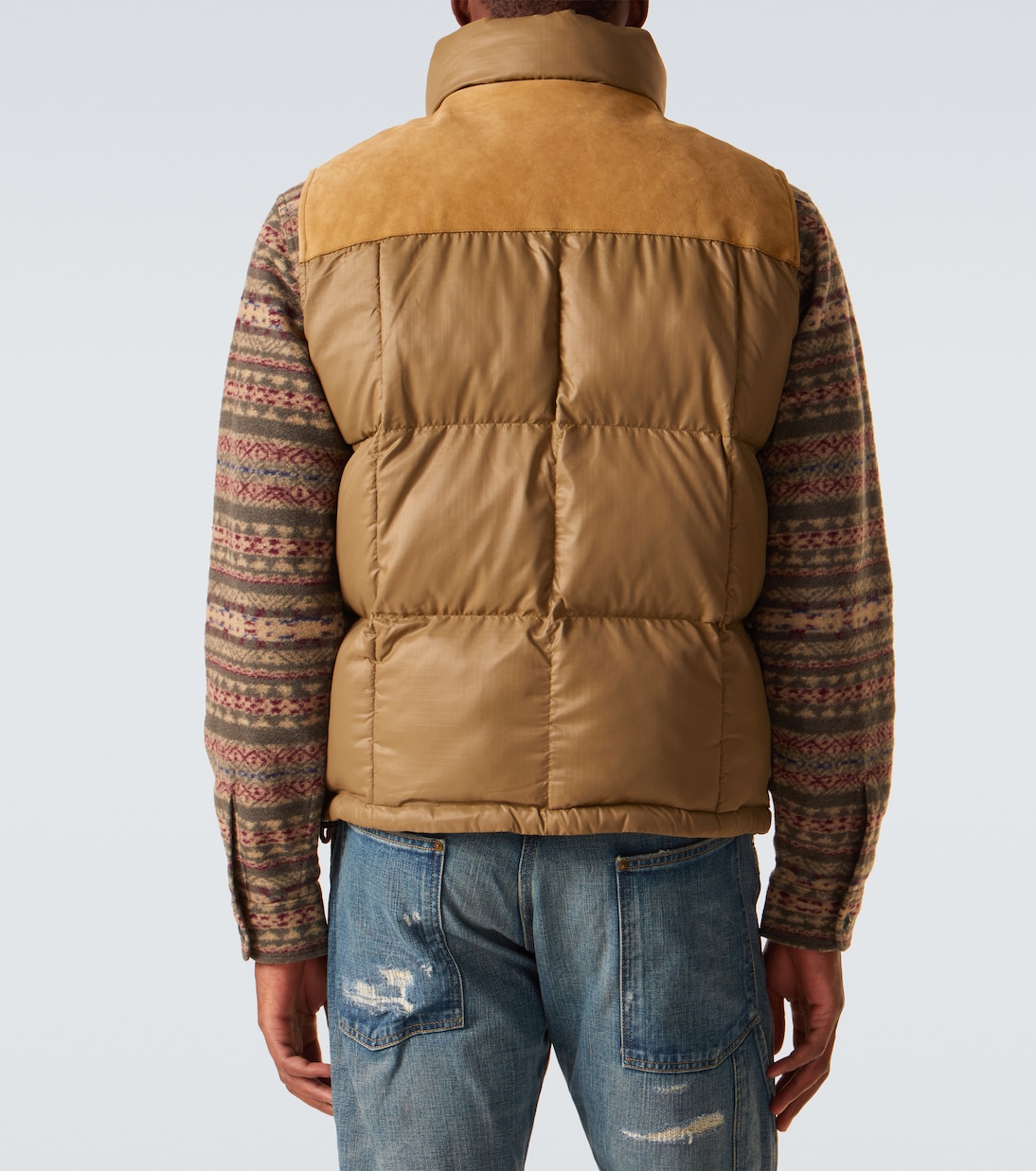 Leather-trimmed ripstop puffer vest | RRL