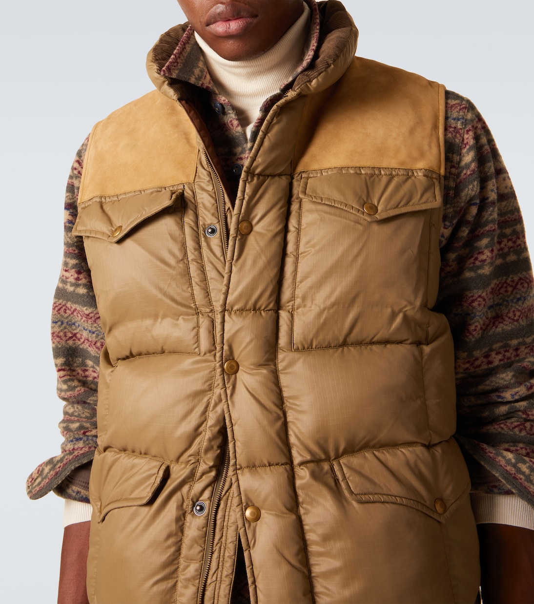 Leather-trimmed ripstop puffer vest | RRL