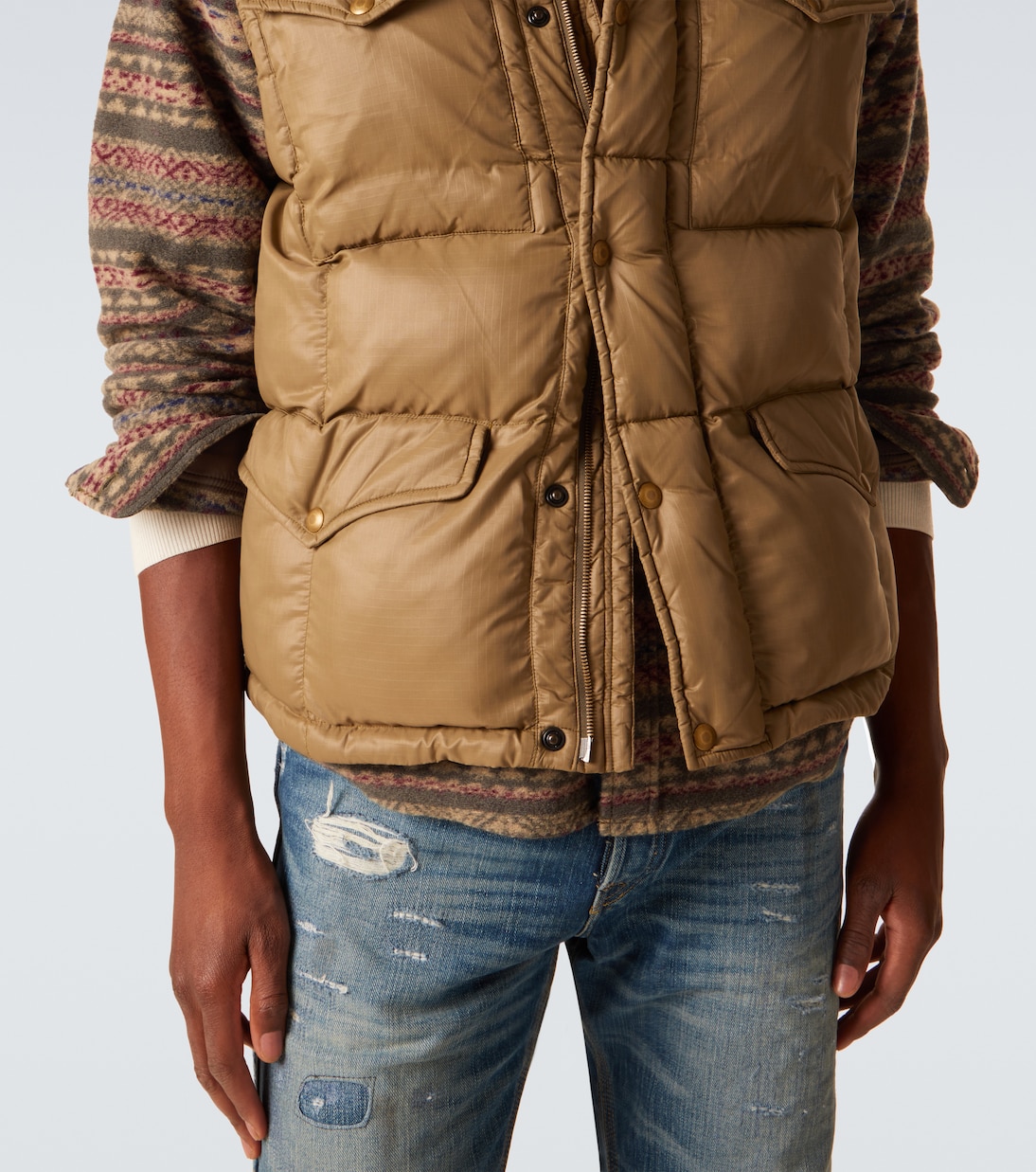 Leather-trimmed ripstop puffer vest | RRL