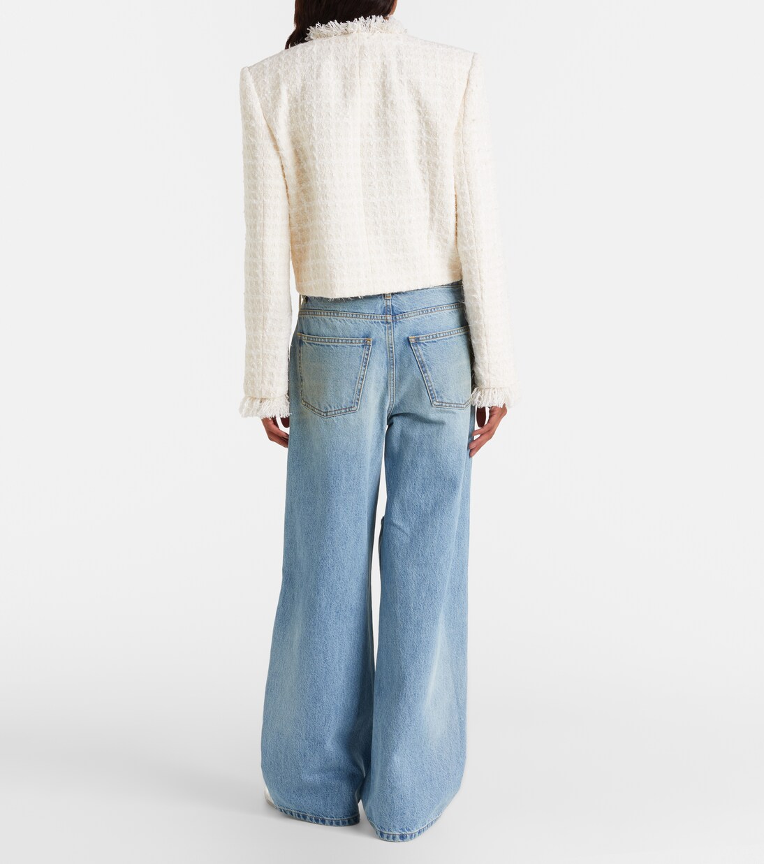 Distressed embellished wide-leg jeans | Area