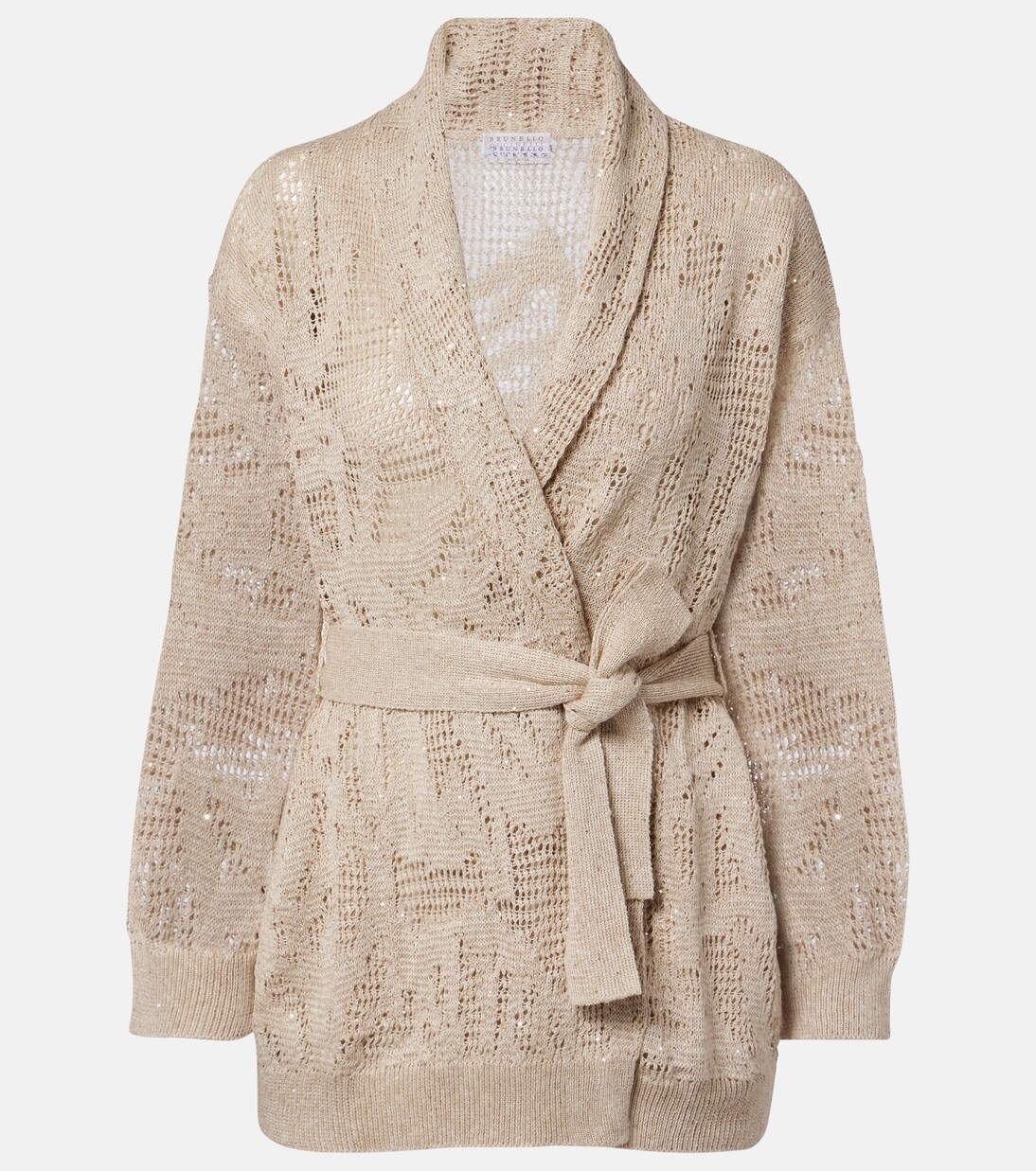 Open-knit linen and cotton wrap cardigan | Brunello Cucinelli
