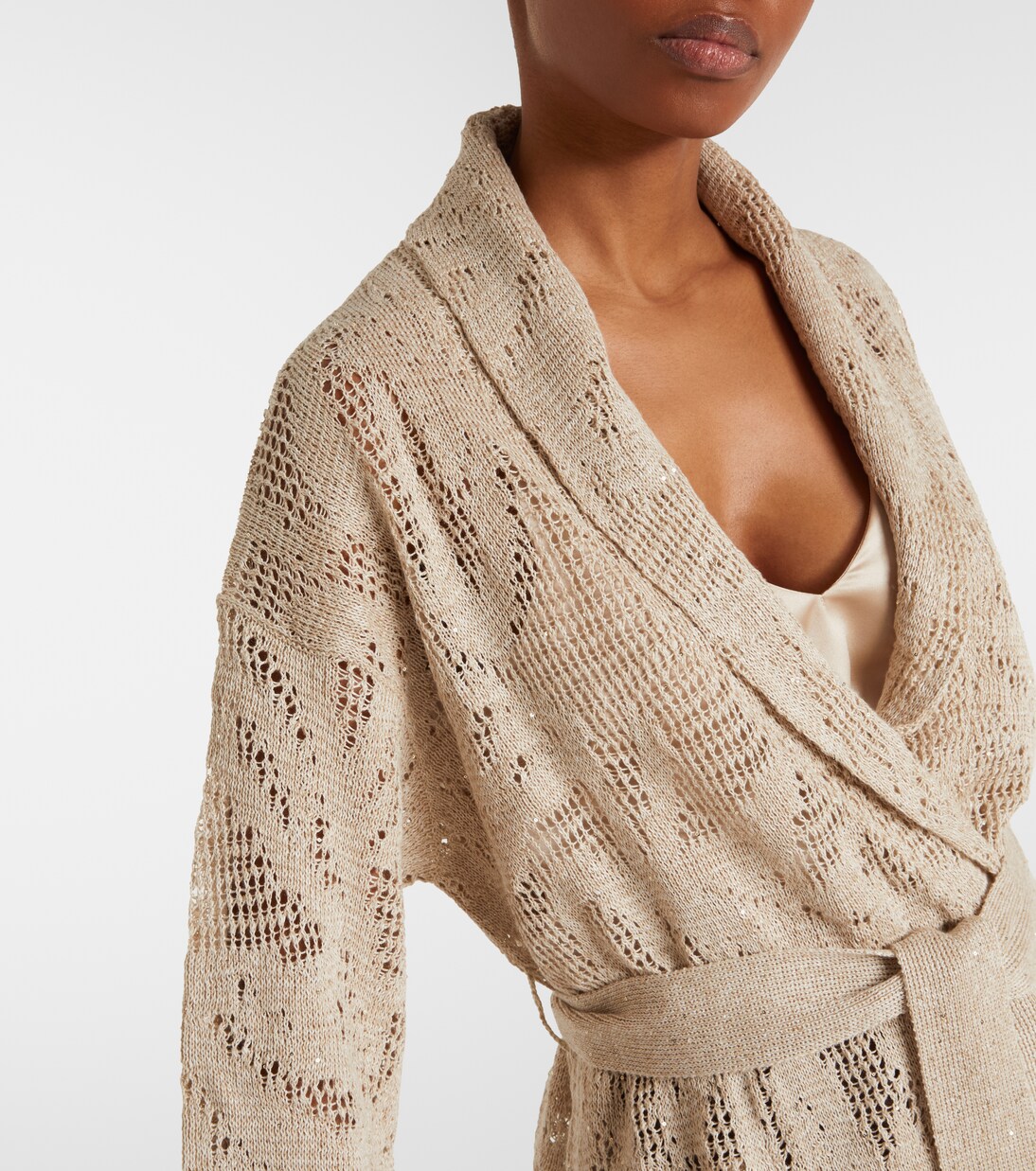 Open-knit linen and cotton wrap cardigan | Brunello Cucinelli