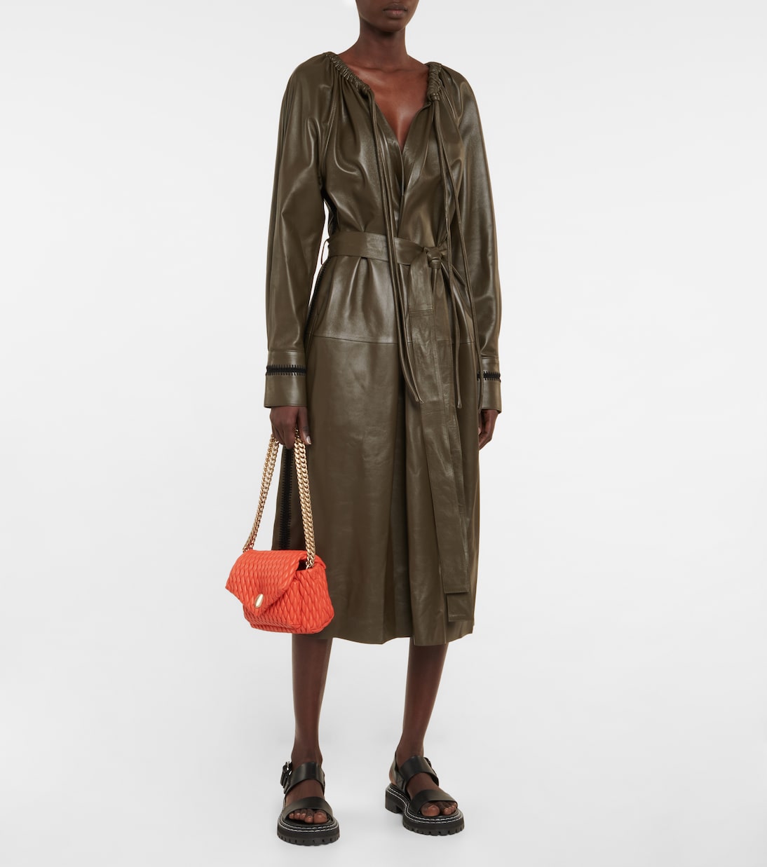 Abito midi in pelle con cintura | Proenza Schouler