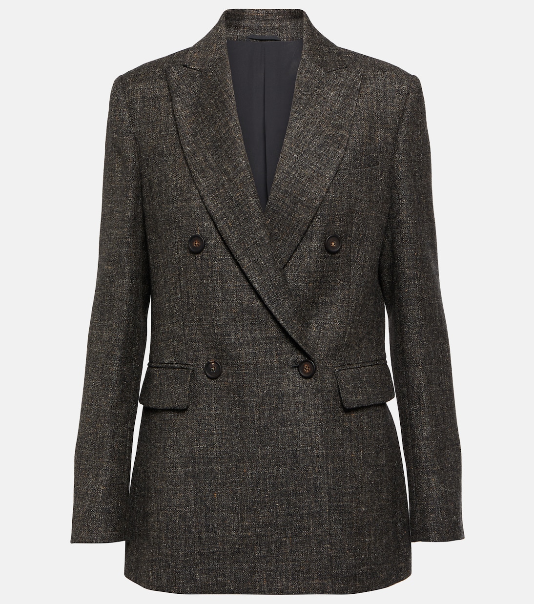 Double-breasted virgin wool-blend blazer | Brunello Cucinelli