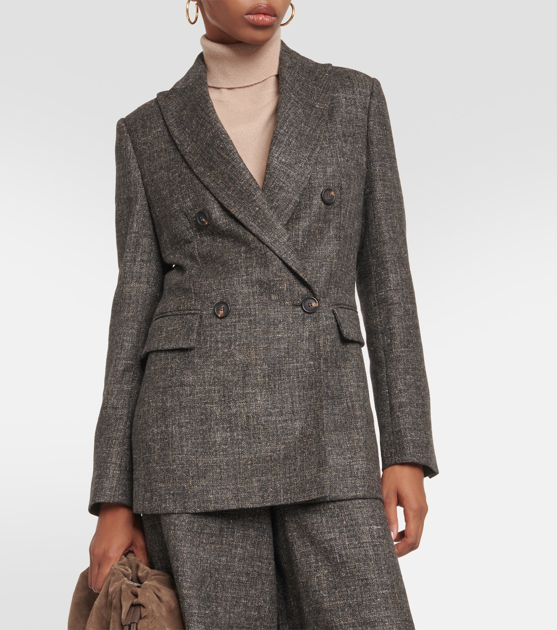 Double-breasted virgin wool-blend blazer | Brunello Cucinelli