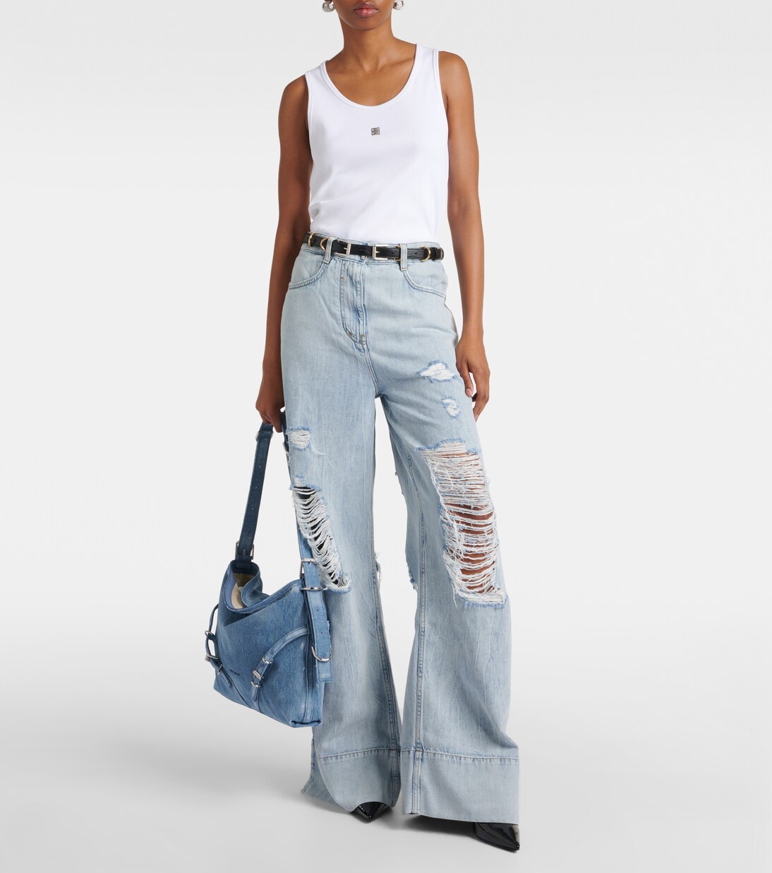 Borsa a spalla Voyou Medium in denim | Givenchy
