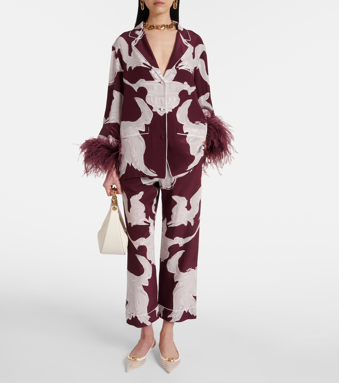 Pantaloni in crêpe de chine di seta con stampa | Valentino