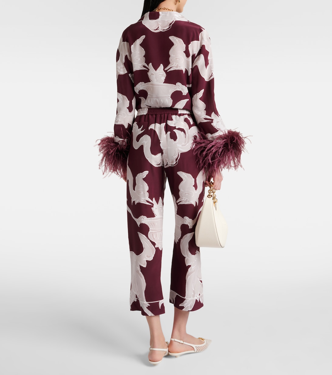Pantaloni in crêpe de chine di seta con stampa | Valentino
