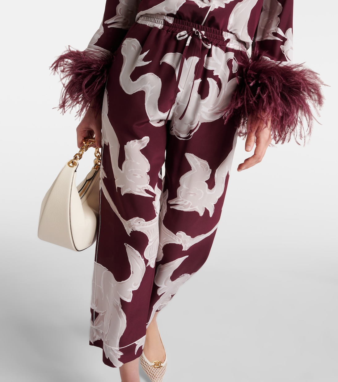 Pantaloni in crêpe de chine di seta con stampa | Valentino