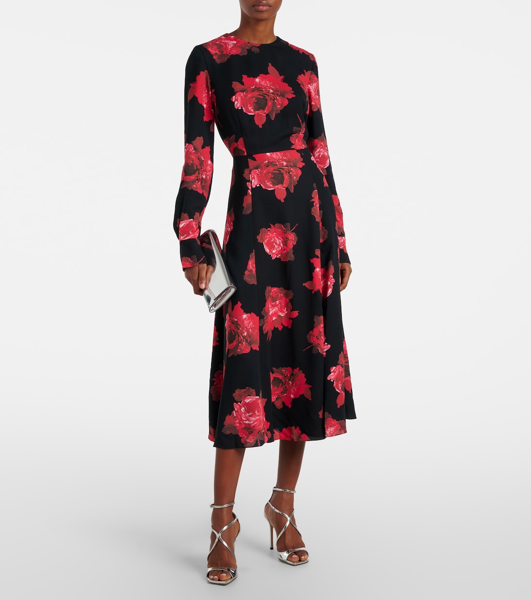 Abito midi in crêpe con stampa floreale | Erdem