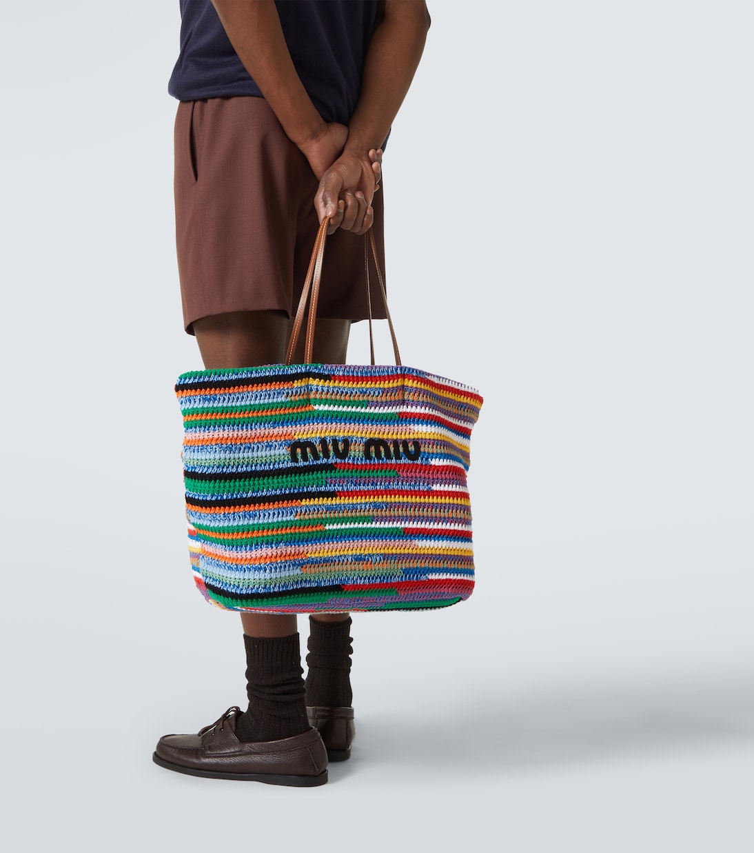 Tote Large aus Häkelstrick mit Leder | Miu Miu