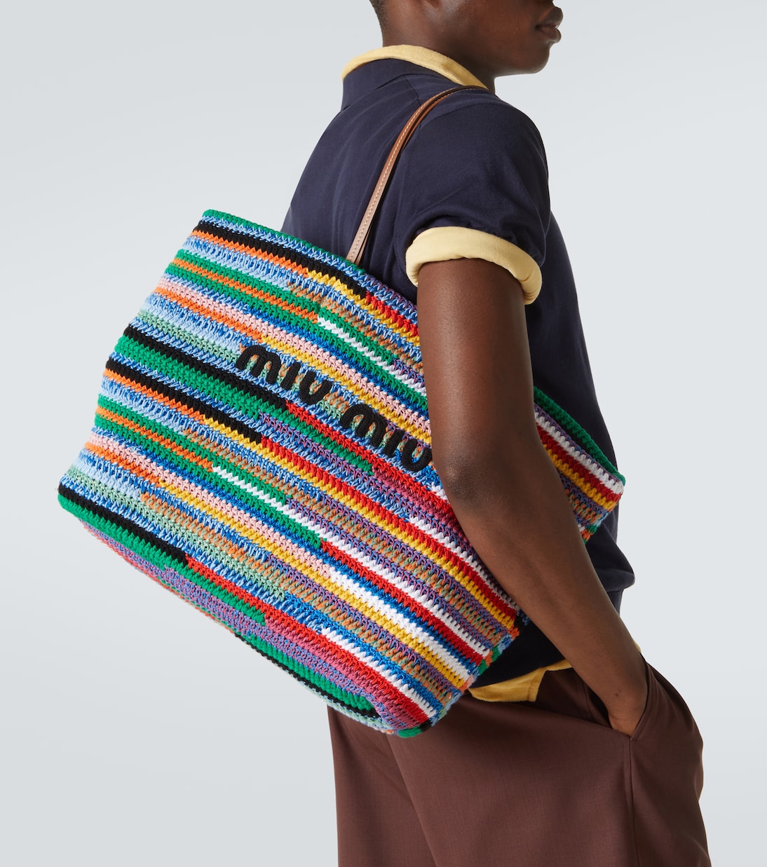 Tote Large aus Häkelstrick mit Leder | Miu Miu