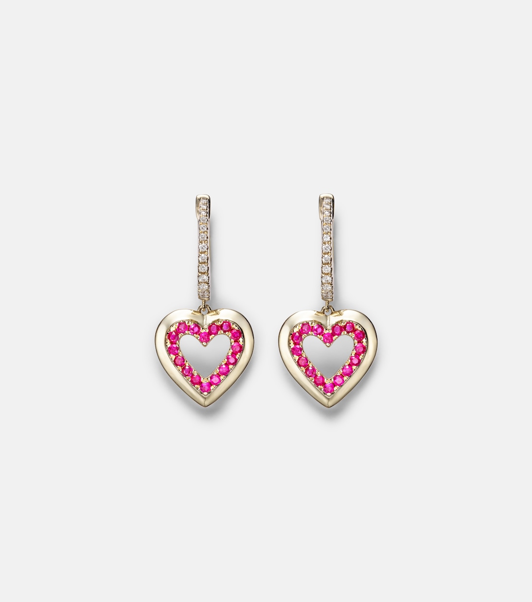 Orecchini a cerchio in oro 14kt Roxanne con diamanti e zaffiri, design giovane e chic