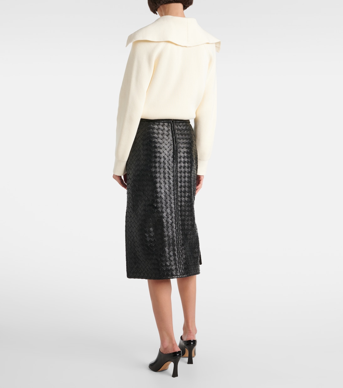Jupe midi en cuir Intrecciato | Bottega Veneta