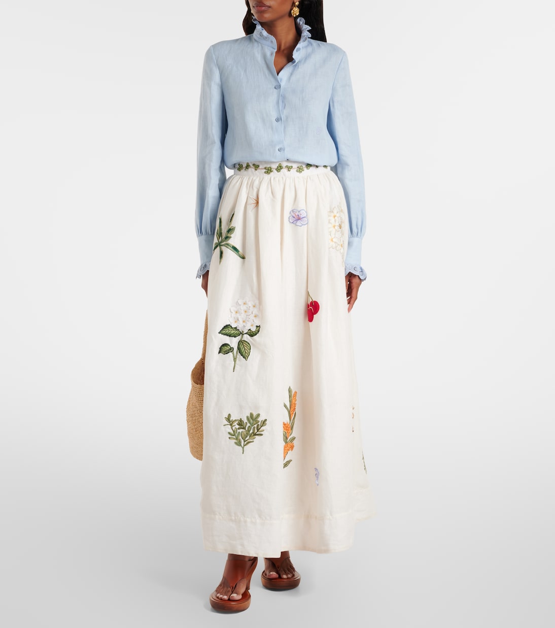 Tangelo embroidered linen maxi skirt | Agua by Agua Bendita