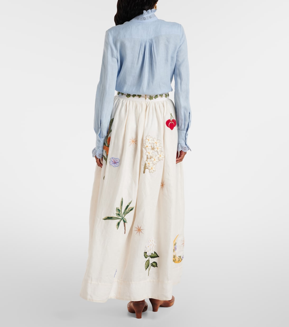 Tangelo embroidered linen maxi skirt | Agua by Agua Bendita