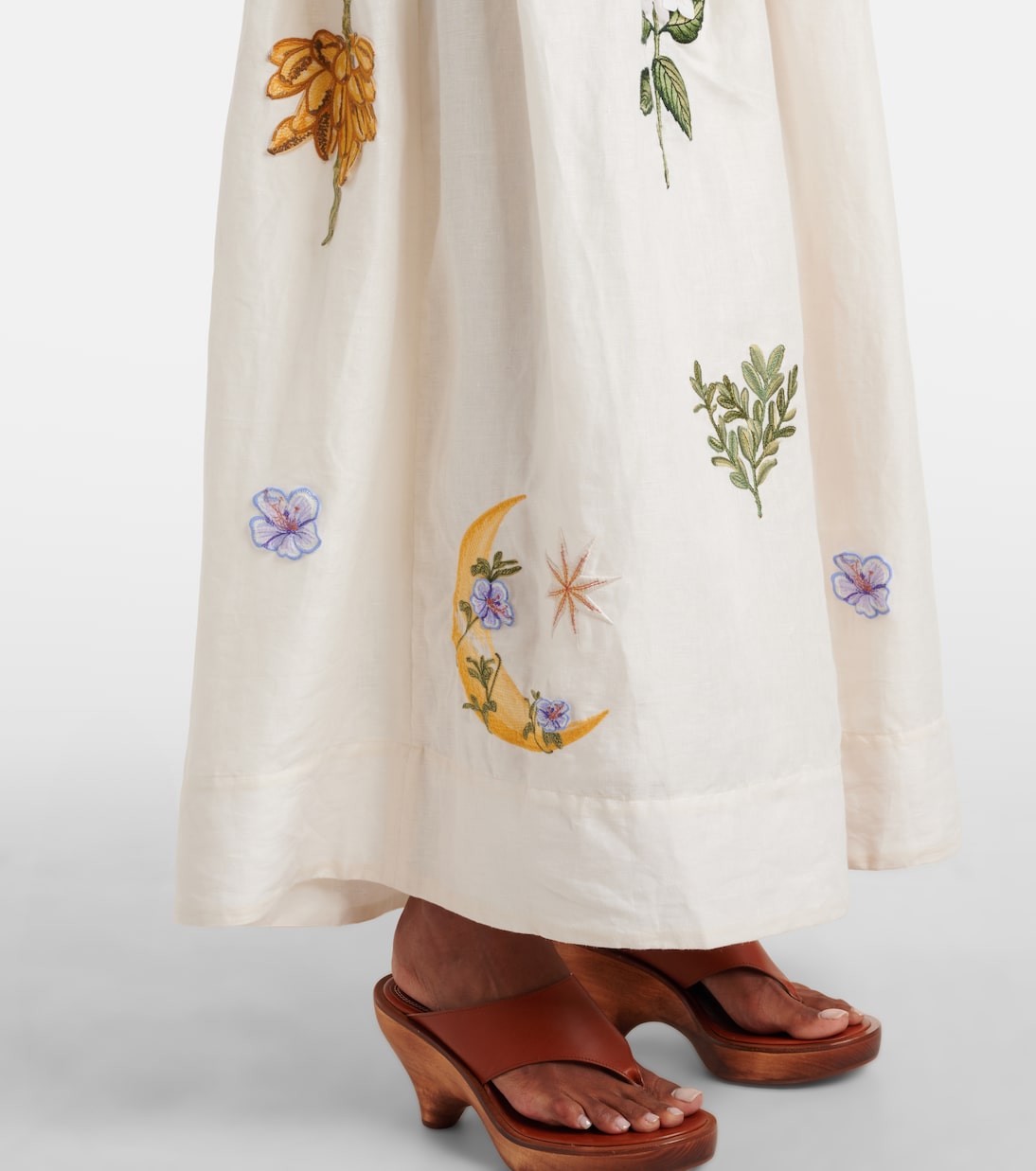 Tangelo embroidered linen maxi skirt | Agua by Agua Bendita