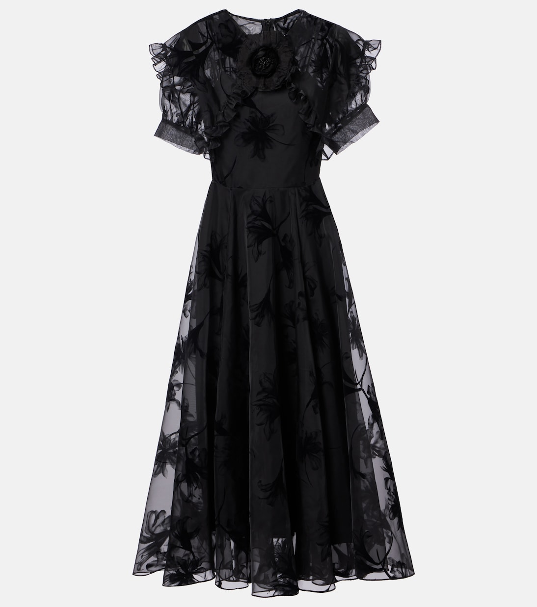 Ruffled floral organza midi dress | Rodarte