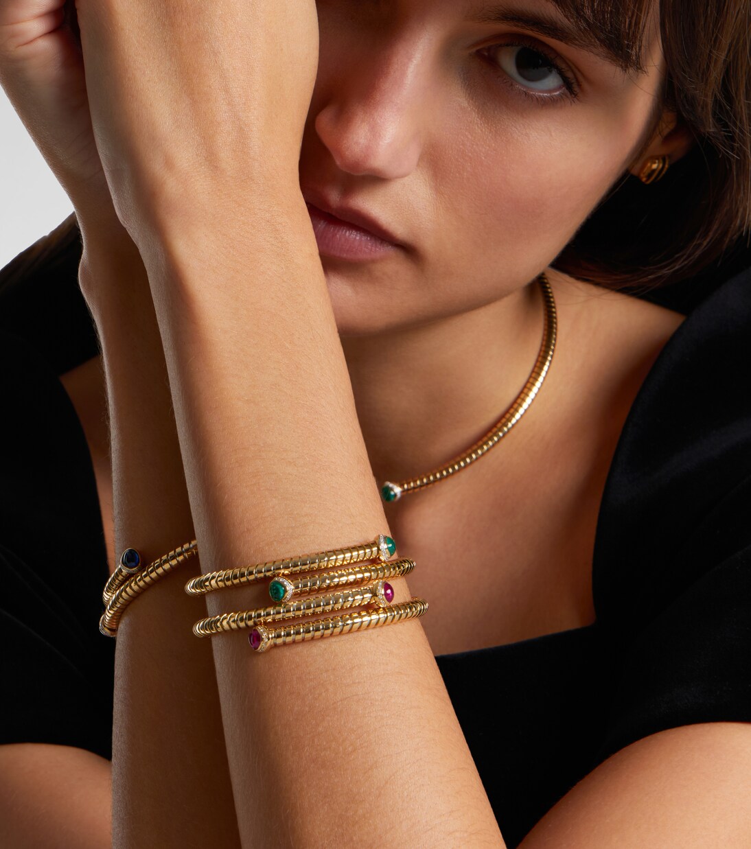 18kt yellow gold bangle with rubies and diamonds | Marina B