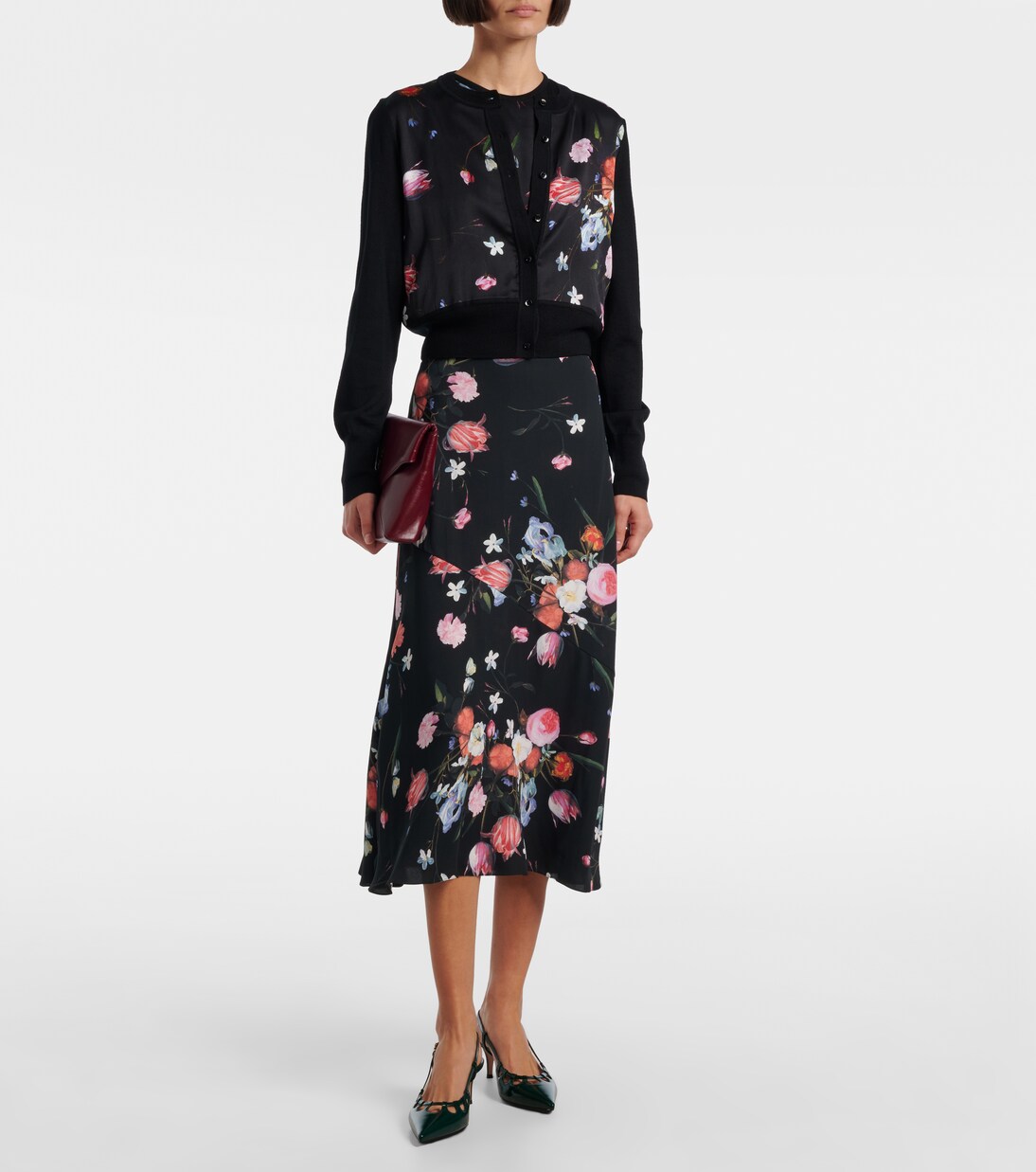 Floral printed cropped wool cardigan | Erdem