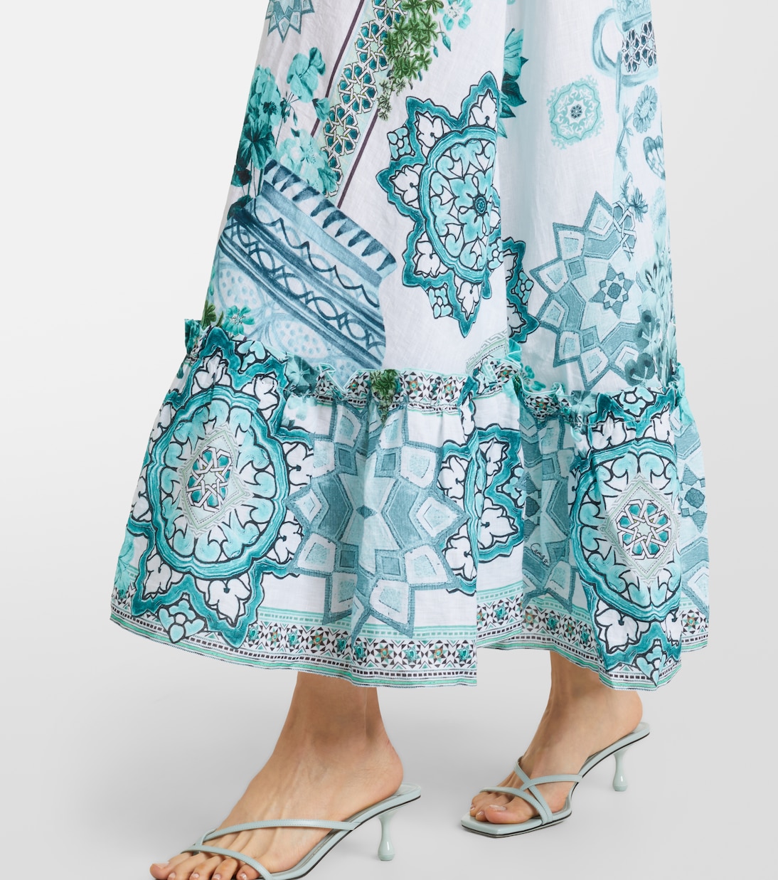 Embellished ruffled halterneck linen midi dress | Camilla