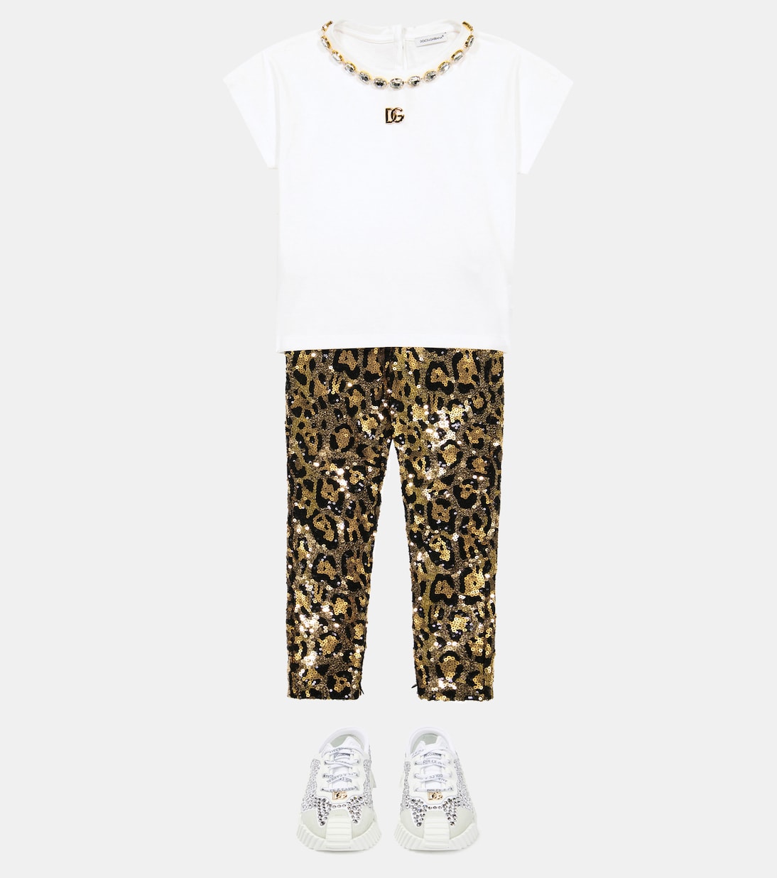 Bedruckte Leggings mit Pailletten | Dolce&Gabbana Kids