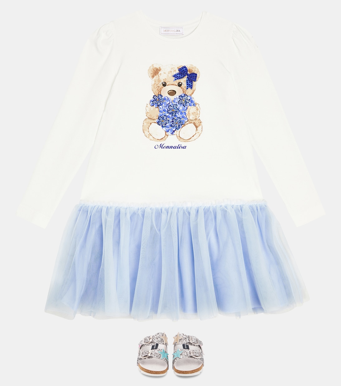Abito in jersey di cotone con tulle | Monnalisa