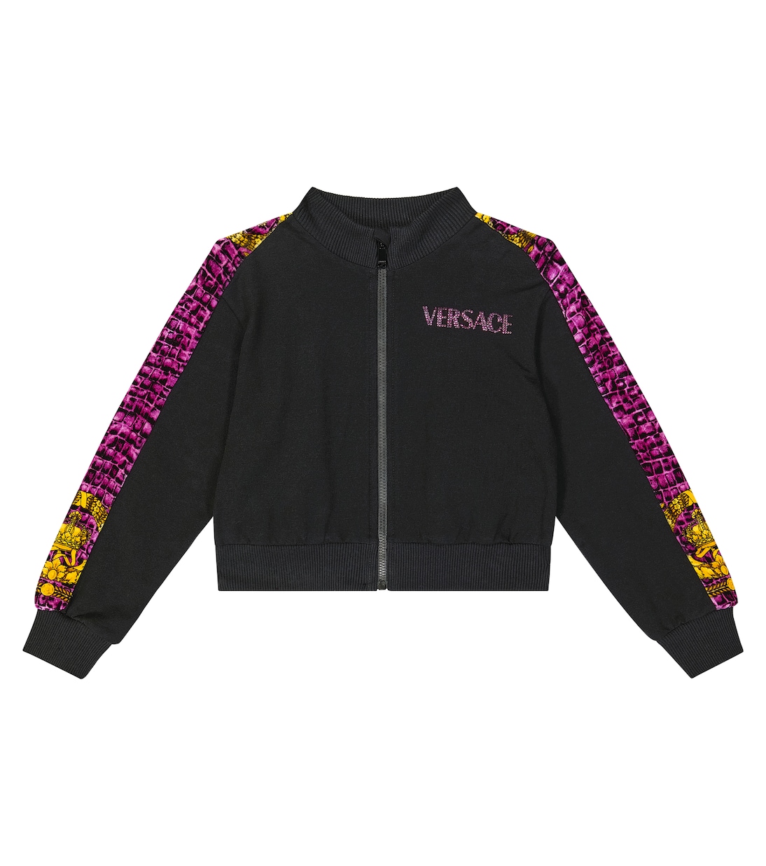 Felpa in misto cotone con zip e logo | Versace Kids